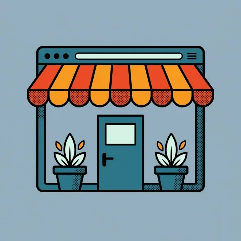 A web page drawn as a small shopfront