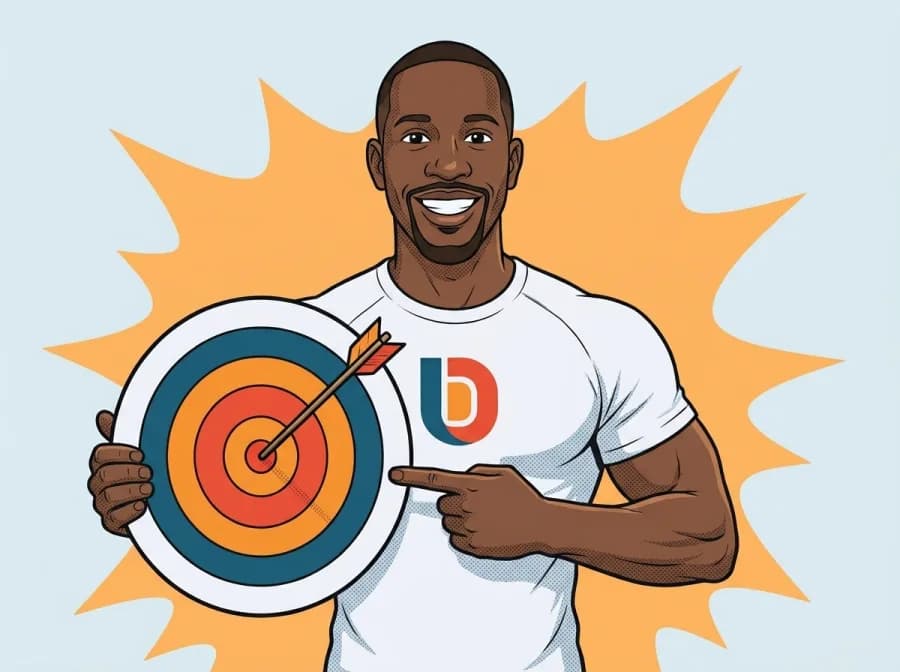 Dimitri holding a target with an arrow in the bullseye