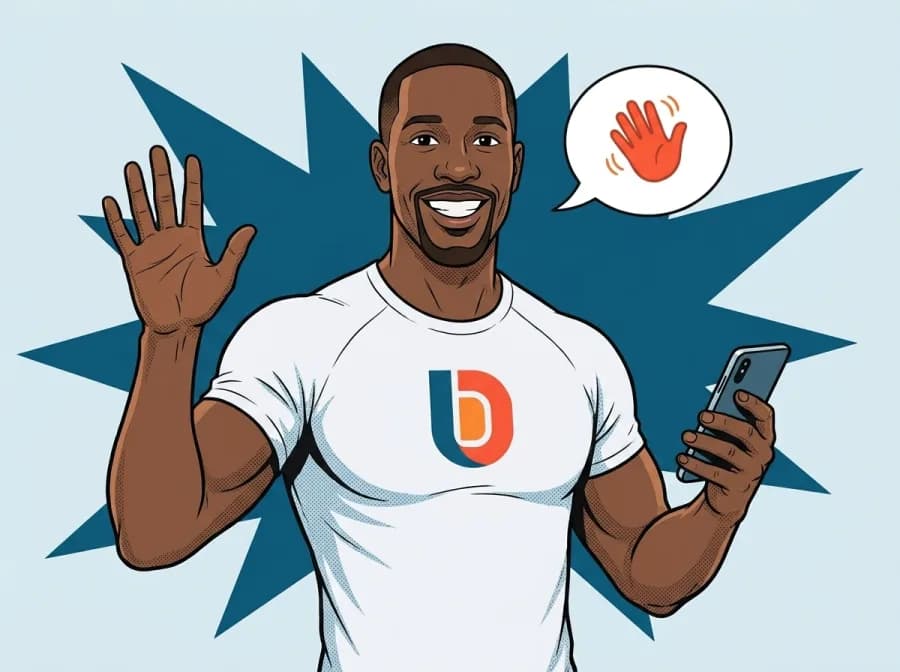 Dimitri waving hello, phone in hand